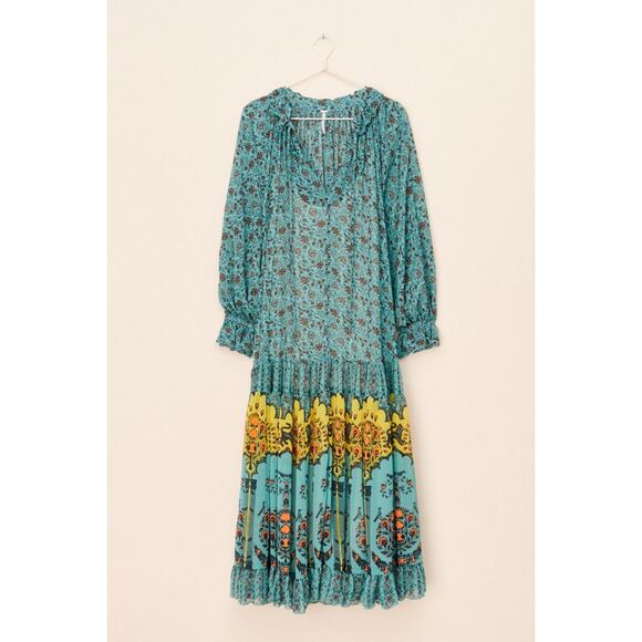 Free People Feeling Groovy Boarder Maxi Dress Turquoise XL - Picture 1 of 7